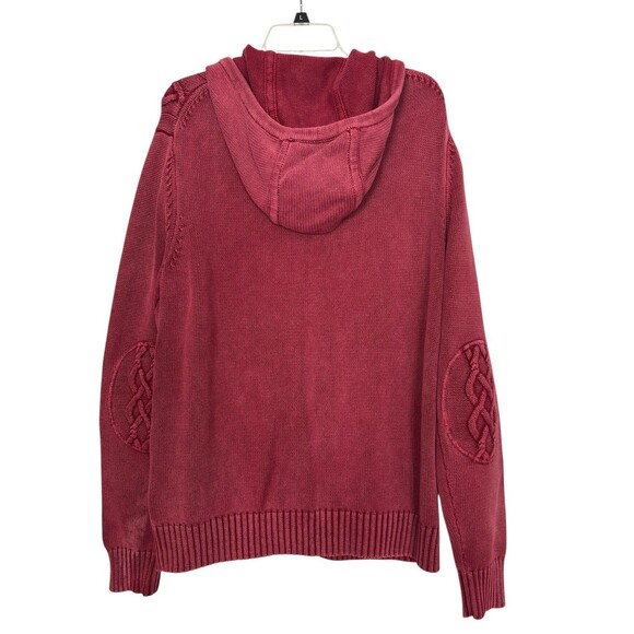 Tommy Hilfiger Men’s Full Zip Maroon Cable Knit Sweater Jacket w/Hood Size L - Picture 2 of 8
